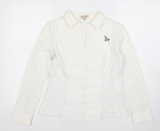 Tinta Style Women White Size 14 Cotton Stretch Long Sleeve Button Shirt