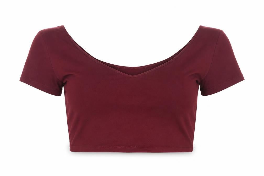 Front view of ASOS women’s red cropped scoop neck slim fit t-shirt uk 10