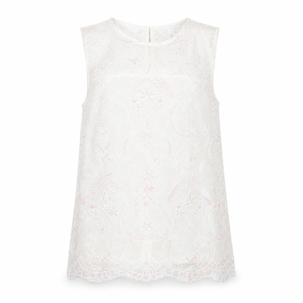Dorothy Perkins Women Ivory Lace Tunic Blouse UK 10 Sleeveless
