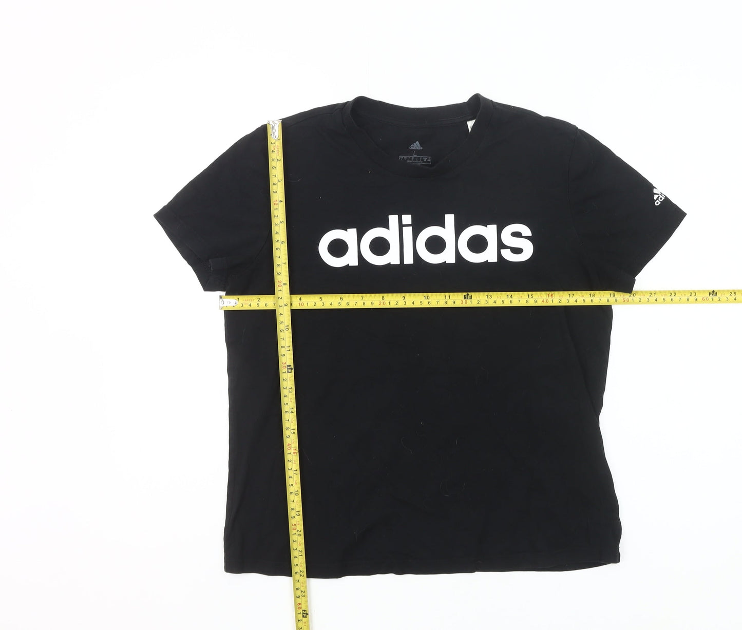 Adidas Womens Black L Logo T-Shirt Short Sleeve Cotton Sports Tee