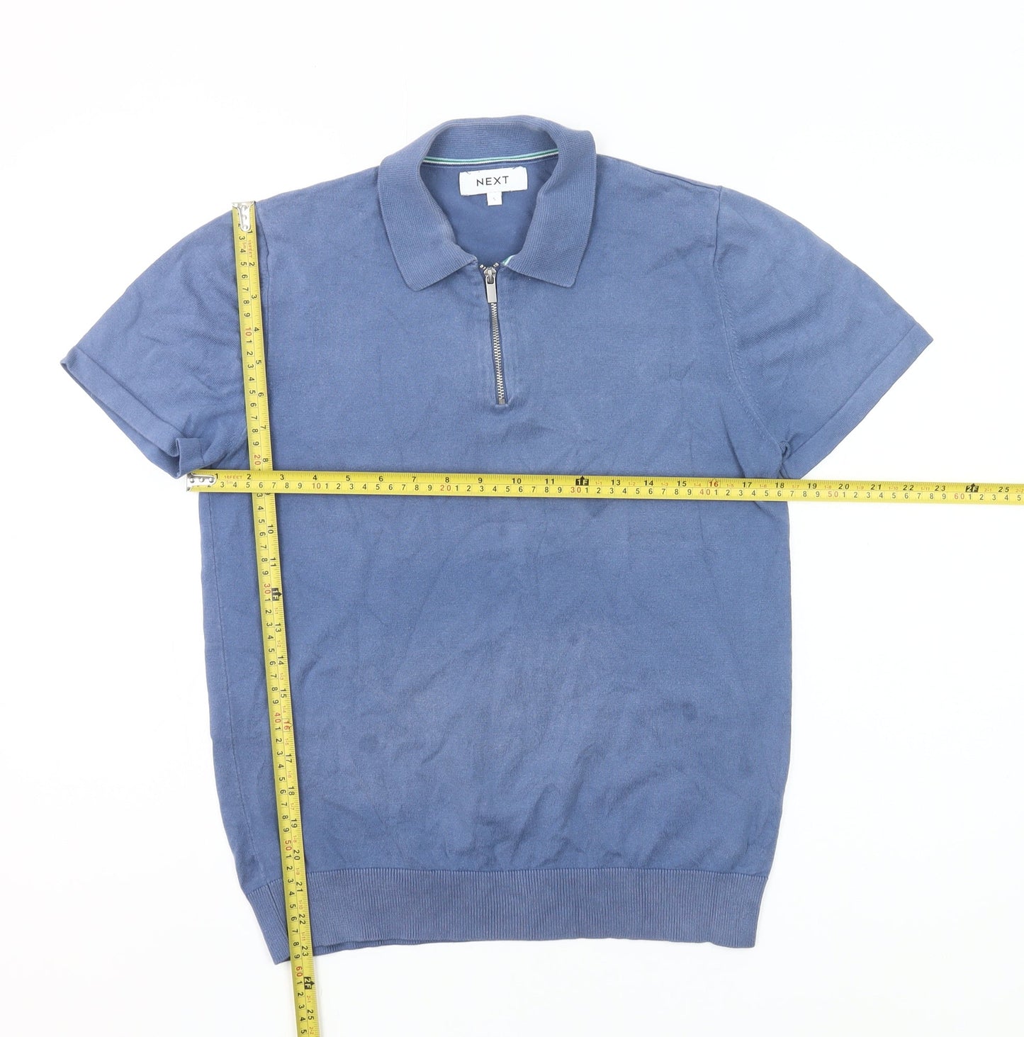 Next Men's Blue Polo Shirt S Regular Fit Short Sleeve Cotton Blend
