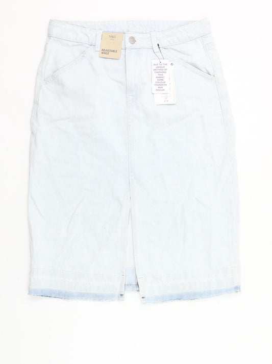 Marks and Spencer Girls Blue Denim Straight Skirt 13-14 Years Knee-Length
