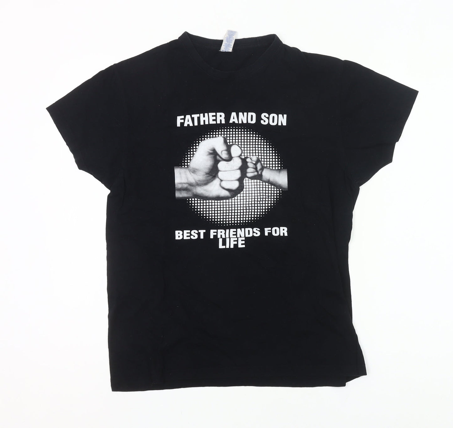 JHK Men’s Black Crew Neck Father Son Friendship Quote T-Shirt Size S
