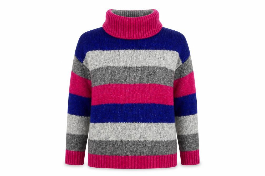 Yessica Womens Grey Pink Blue Roll Neck Striped Pullover Jumper M