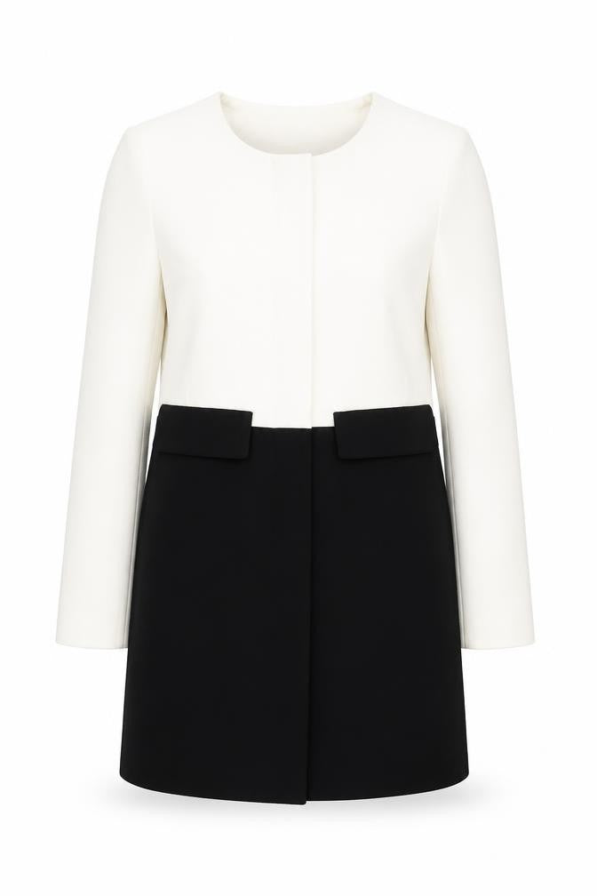 Dunnes Women’s Black White Colourblock Coat Size 10 Workwear