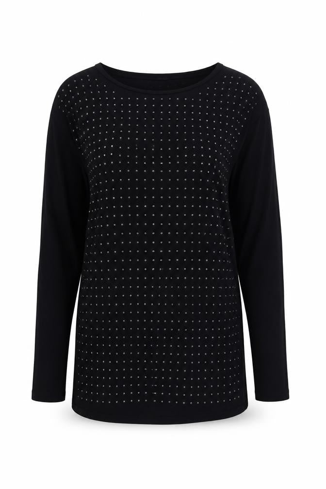 VILA Womens Black Studded Tunic Blouse Size M Long Sleeve Party Top