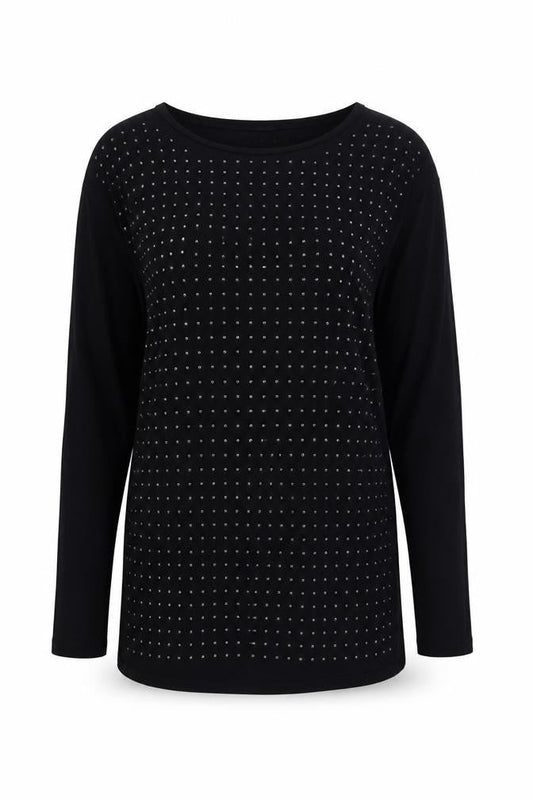 VILA Womens Black Studded Tunic Blouse Size M Long Sleeve Party Top