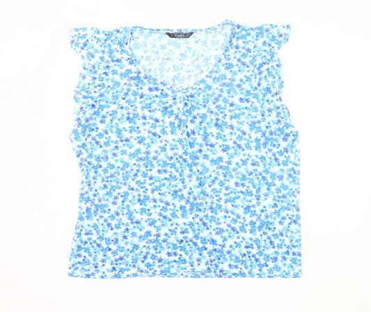 Dunnes Women’s Blue Floral Blouse Top XL Sleeveless V-Neck Summer