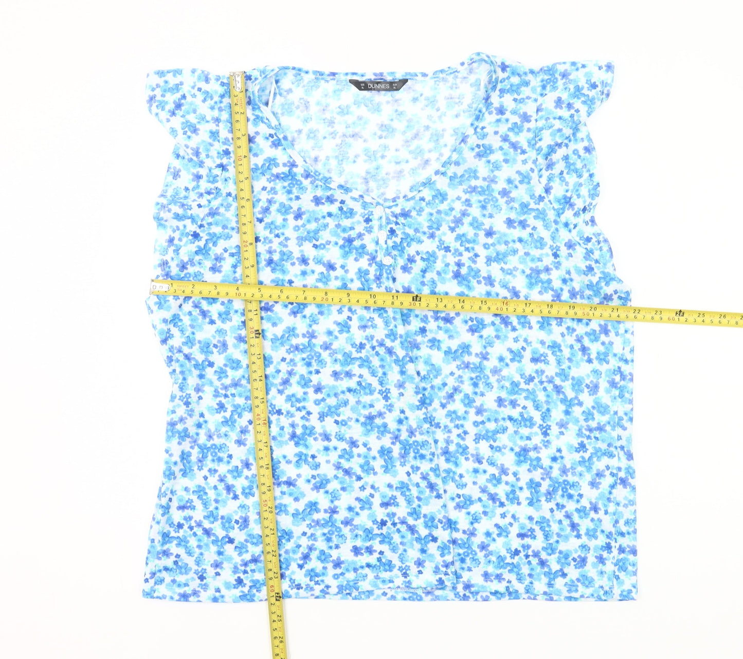 Dunnes Women’s Blue Floral Blouse Top XL Sleeveless V-Neck Summer