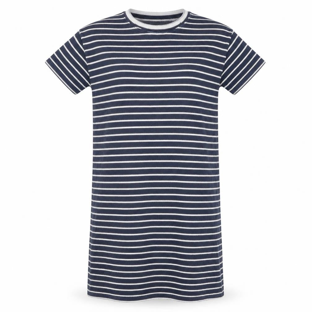 Front view of Crew Clothing Blue Striped Cotton T-Shirt Dress, size 10