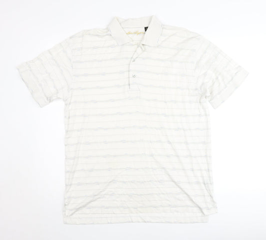 Ben Hogan Men’s White Striped Cotton Polo Shirt M Regular Fit