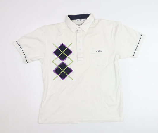 Matchplay Mens White Argyle Golf Polo Shirt Size L Cotton