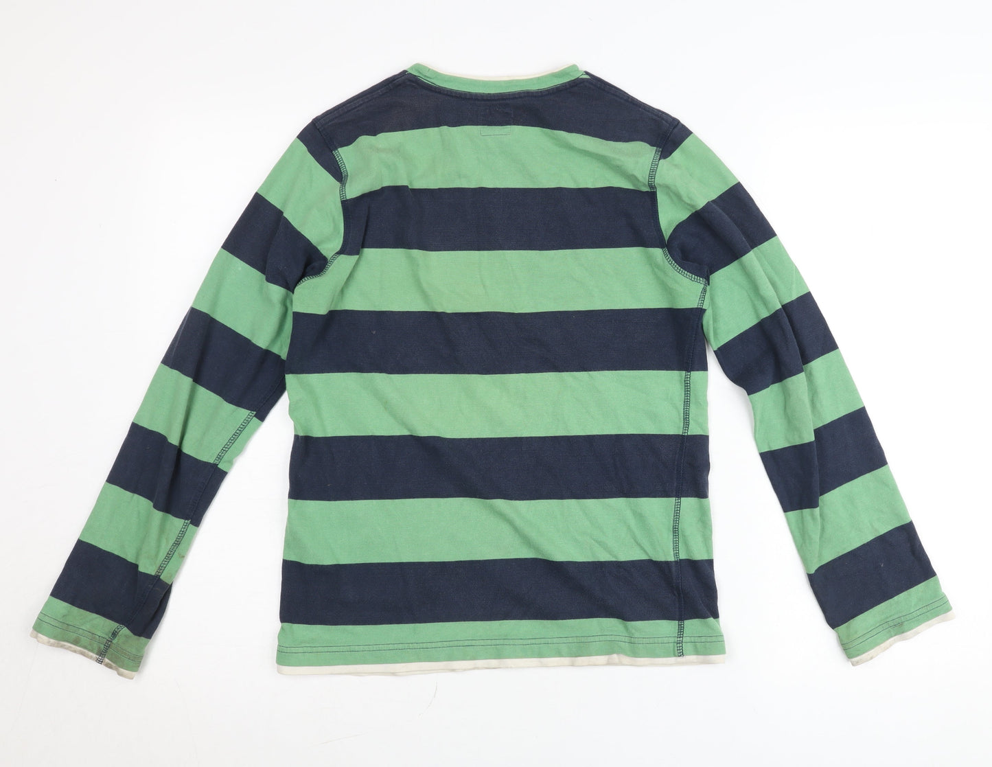 H&M L.O.G.G Teens Green Blue Striped Long Sleeve V-Neck T-Shirt XS