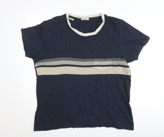 Selected Homme Men's Blue XL Striped Crew Neck Cotton T-Shirt