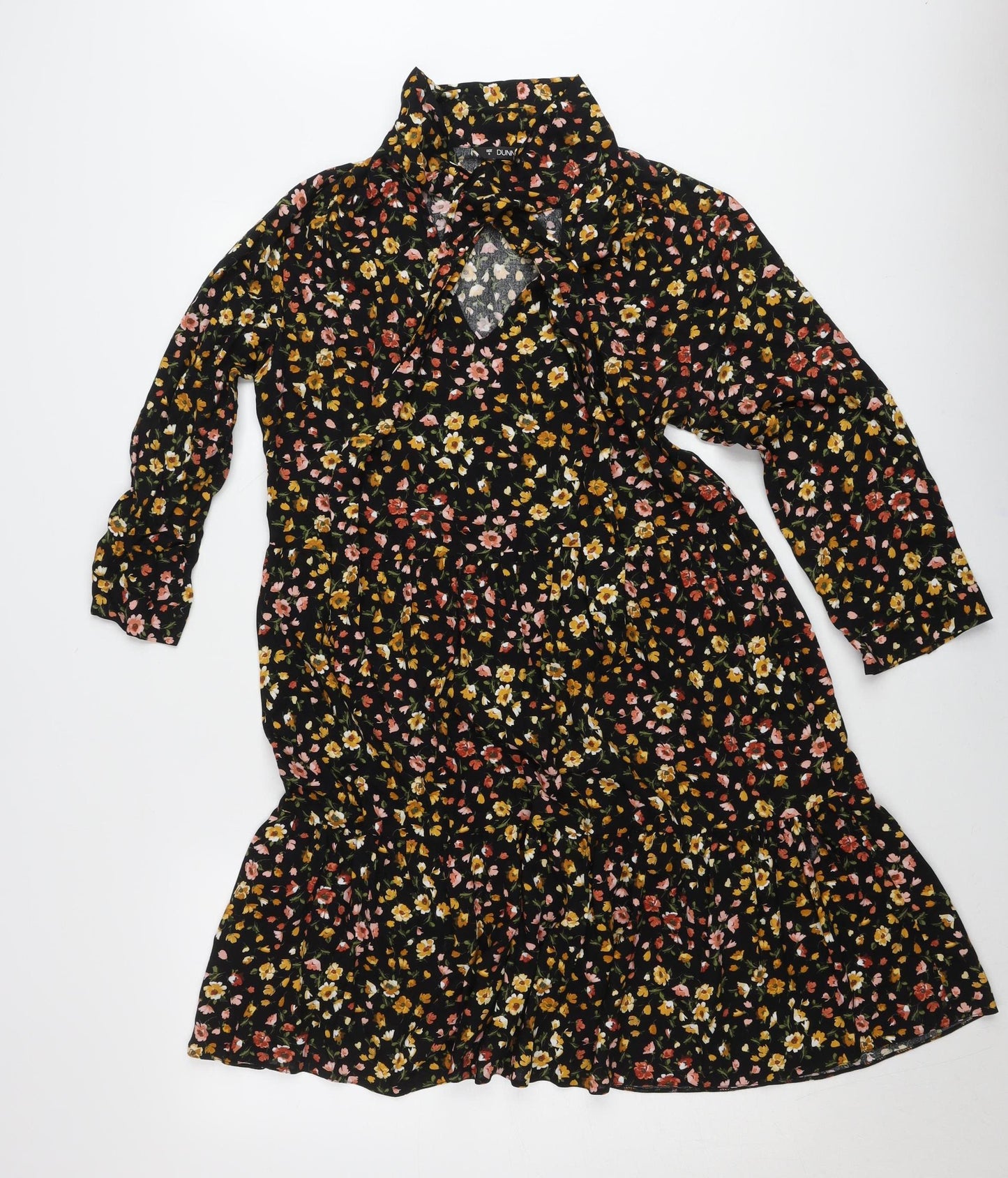 Dunnes Women’s Black Floral Shirt Dress Size 8 Viscose Long Sleeve
