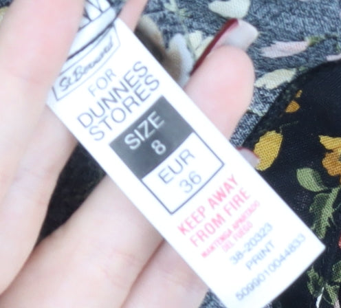 Dunnes Women’s Black Floral Shirt Dress Size 8 Viscose Long Sleeve