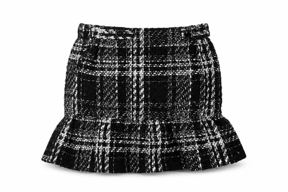 Dunnes Women’s Black Check Tweed Ruffle Mini Skirt Size 8