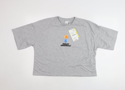 Zara Smiley Originals Womens Grey Cropped T-Shirt Size S