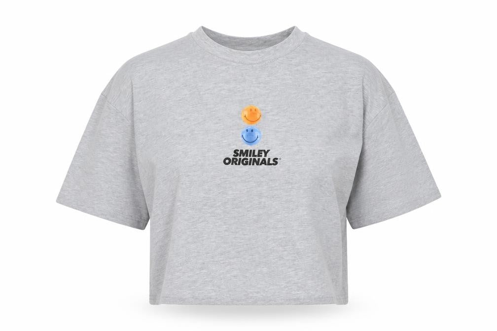Zara Smiley Originals Womens Grey Cropped T-Shirt Size S