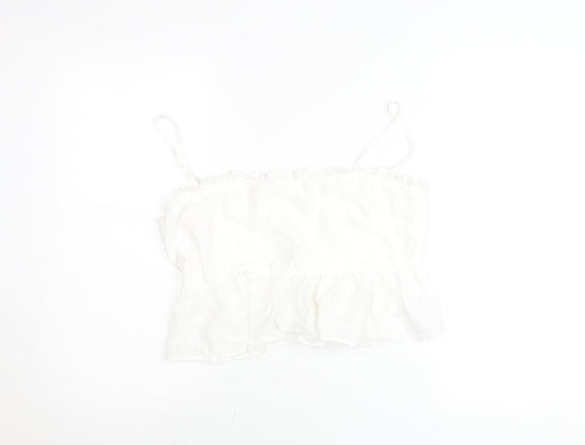 The Frolic Women White Size 12 Ruffle Hem Spaghetti Strap Camisole Top