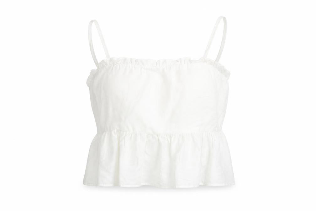 The Frolic Women White Size 12 Ruffle Hem Spaghetti Strap Camisole Top