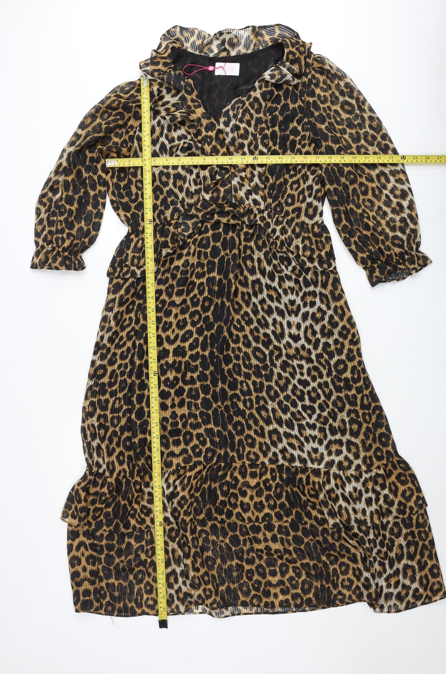 Savida Women’s Brown Leopard Print Ruffle Wrap Dress Size 16