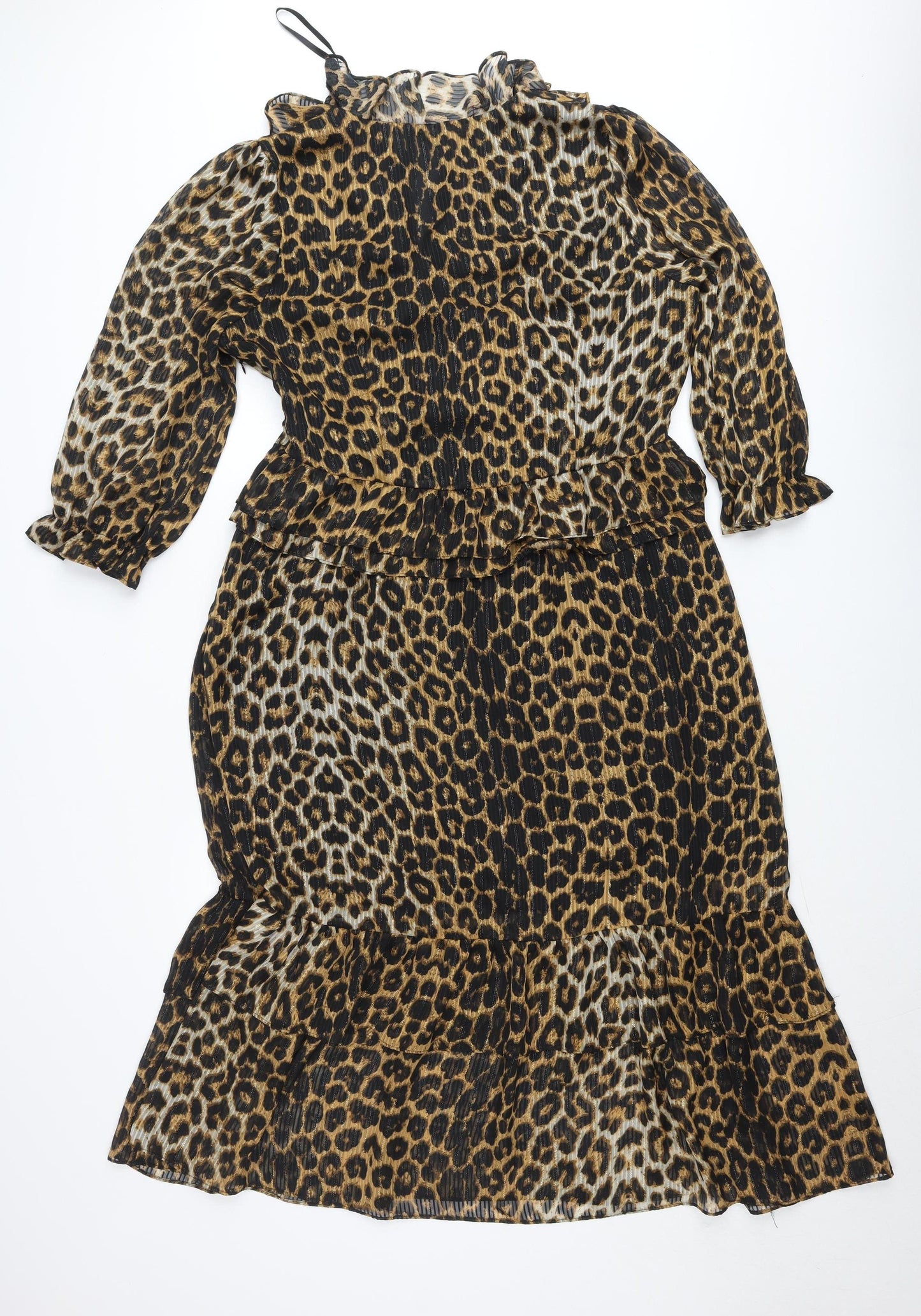 Savida Women’s Brown Leopard Print Ruffle Wrap Dress Size 16