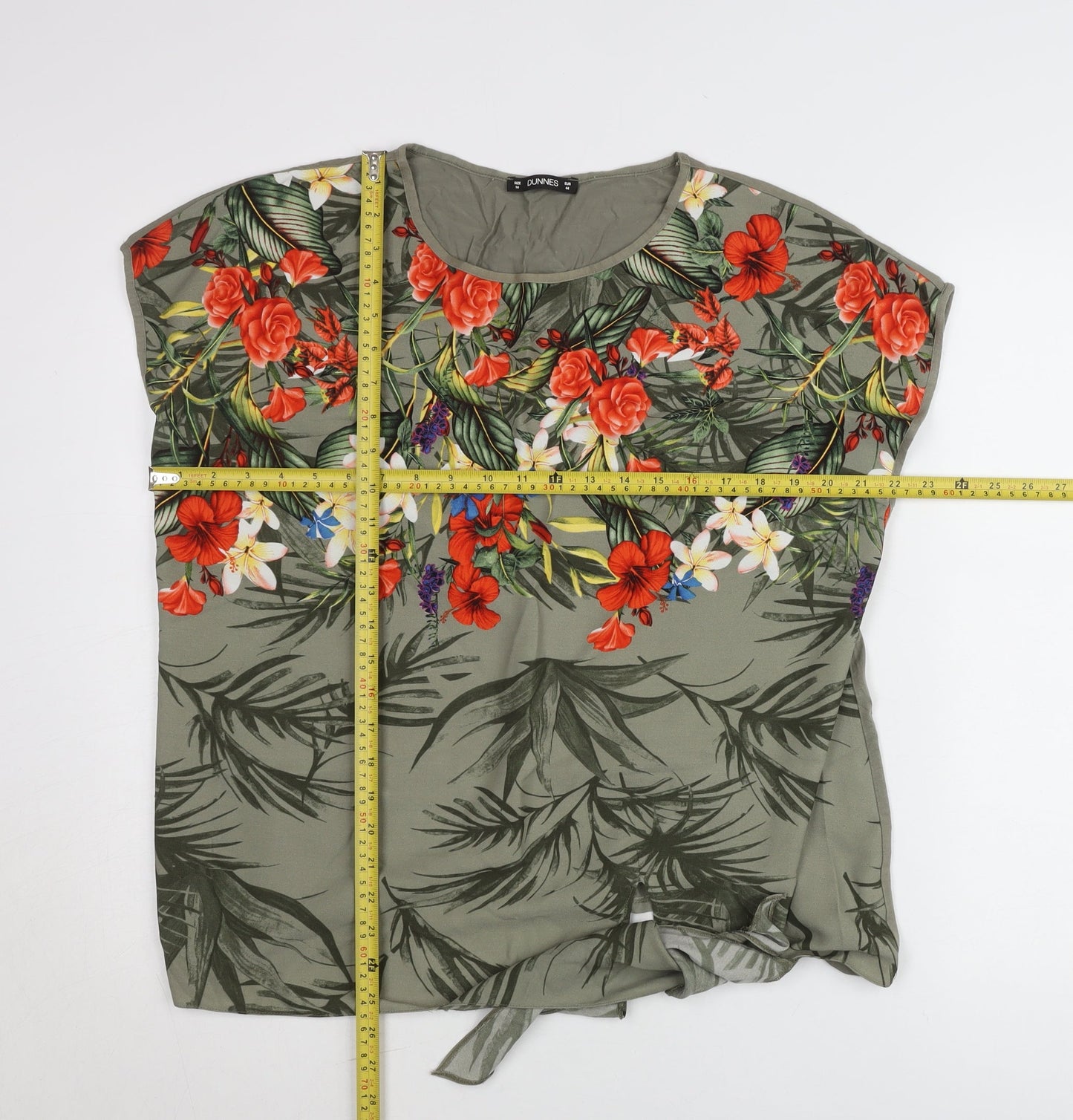 Dunnes Women’s Green Floral Tunic Blouse Size 16 Embroidered