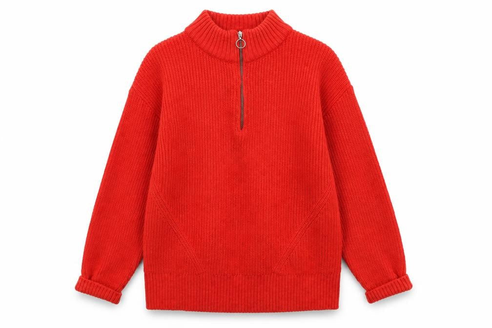 Marks & Spencer Womens Red Size 10 Chunky Knit Half Zip Jumper