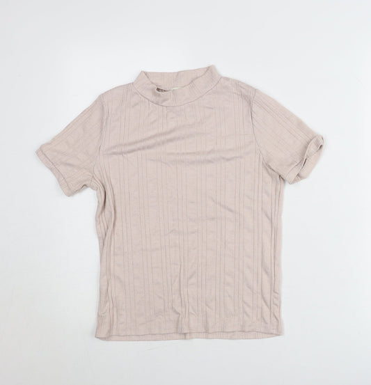 River Island Women’s Beige Mock Neck Knit T-Shirt UK 10