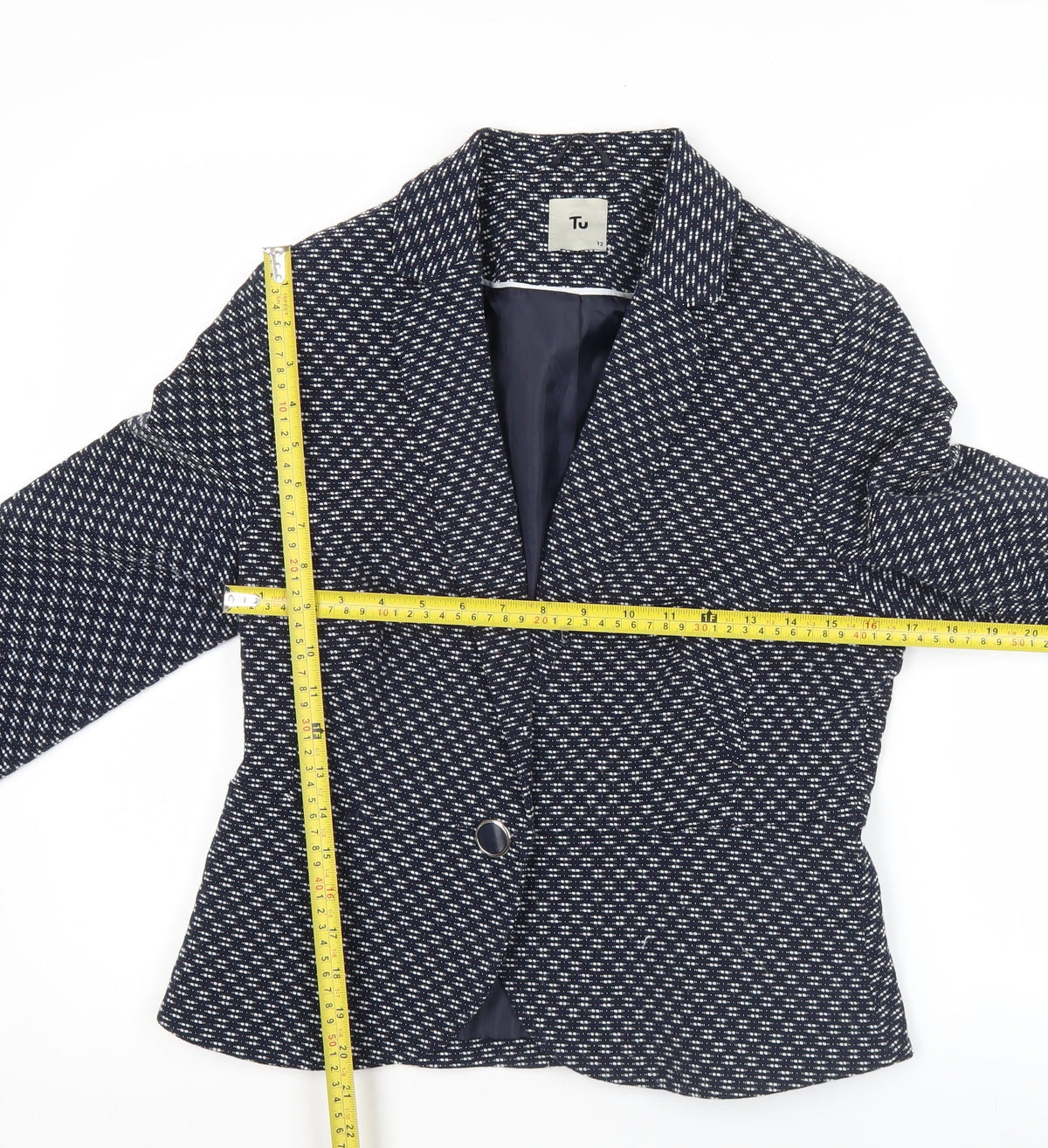 Tu Women’s Blue Size 12 Geometric Blazer Jacket Workwear