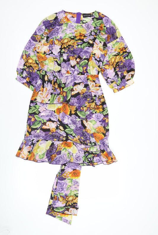 PrettyLittleThing Women’s Multicoloured Floral Wrap Mini Dress UK 6