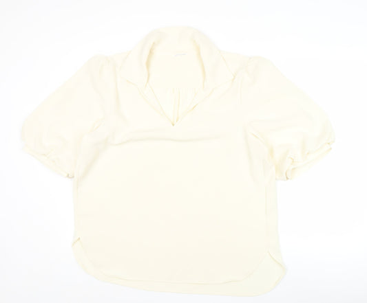 Yaya Women Ivory Blouse Size 14 Puff Sleeve Collared Top