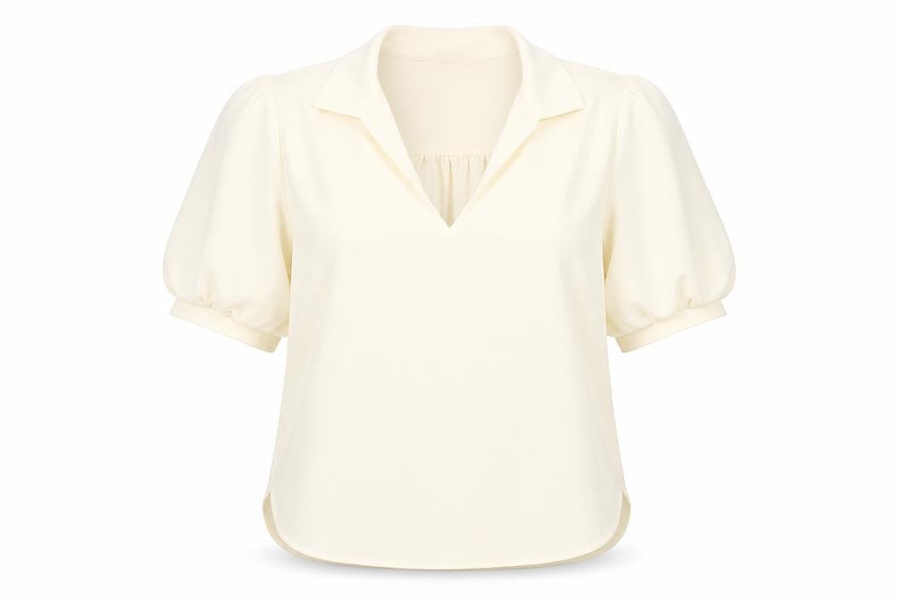 Yaya Women Ivory Blouse Size 14 Puff Sleeve Collared Top