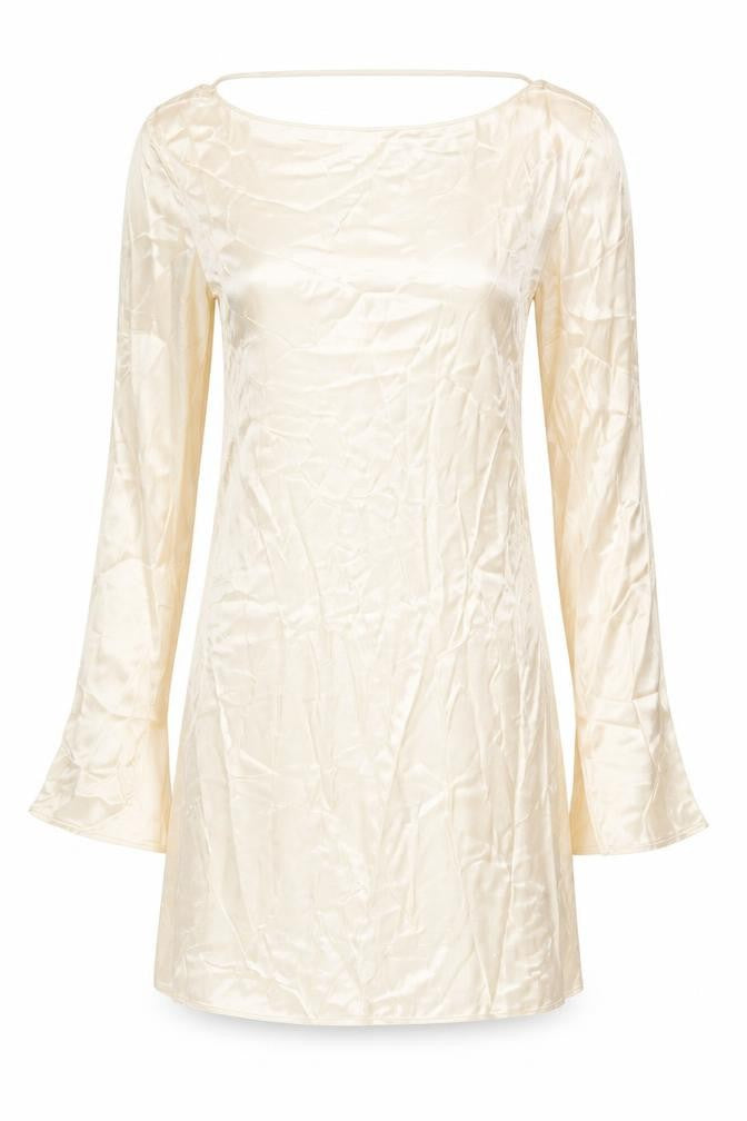 Zara Women Beige Midi Slip Dress Long Sleeve Viscose Stretch L