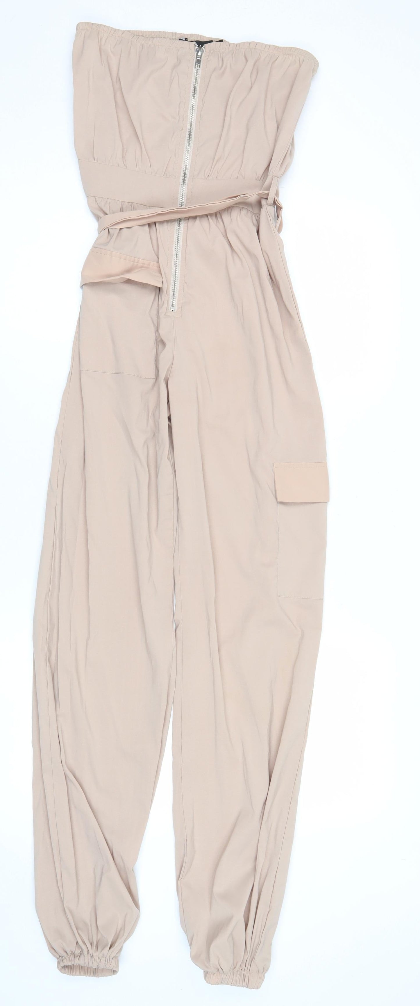 NAANAA Women’s Beige Strapless Belted Jumpsuit UK 6 Slim Fit