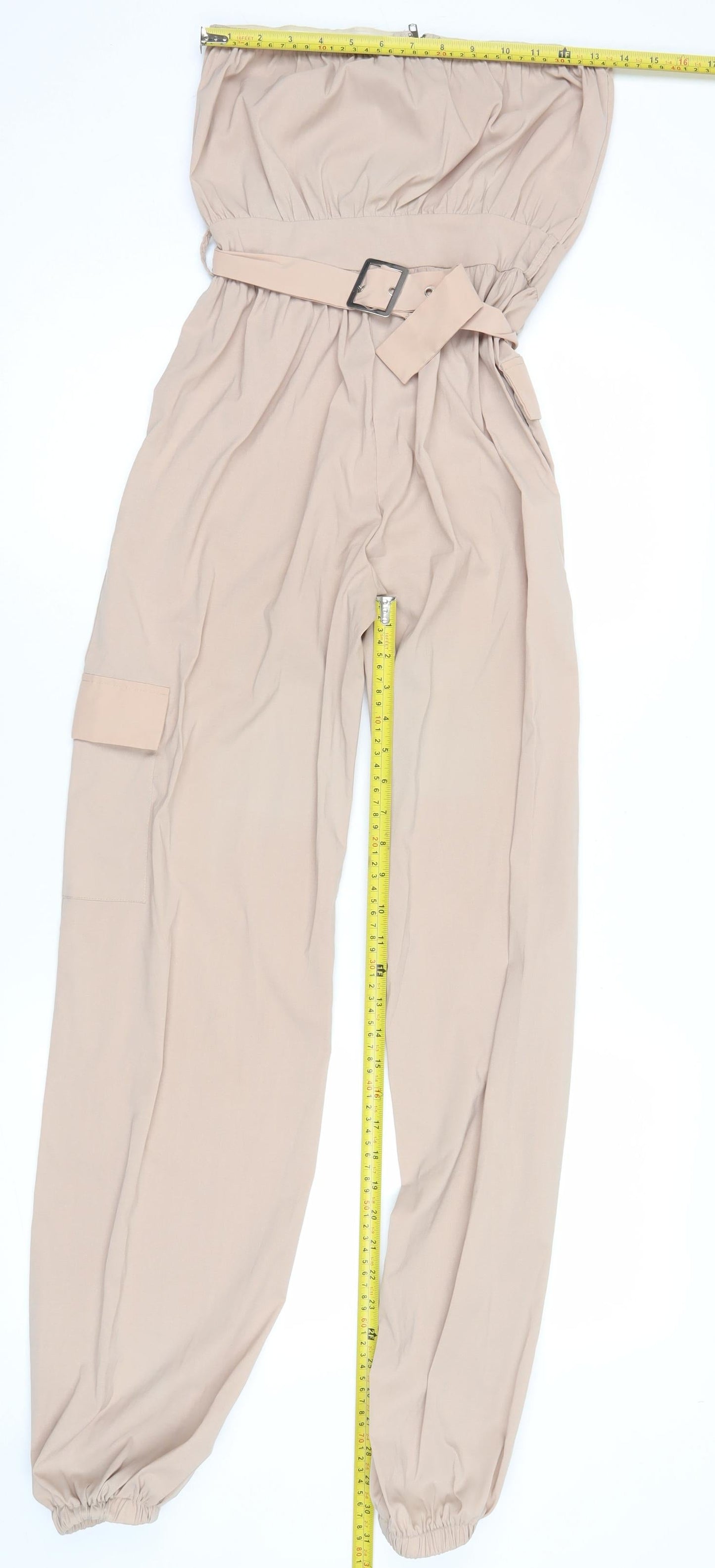 NAANAA Women’s Beige Strapless Belted Jumpsuit UK 6 Slim Fit
