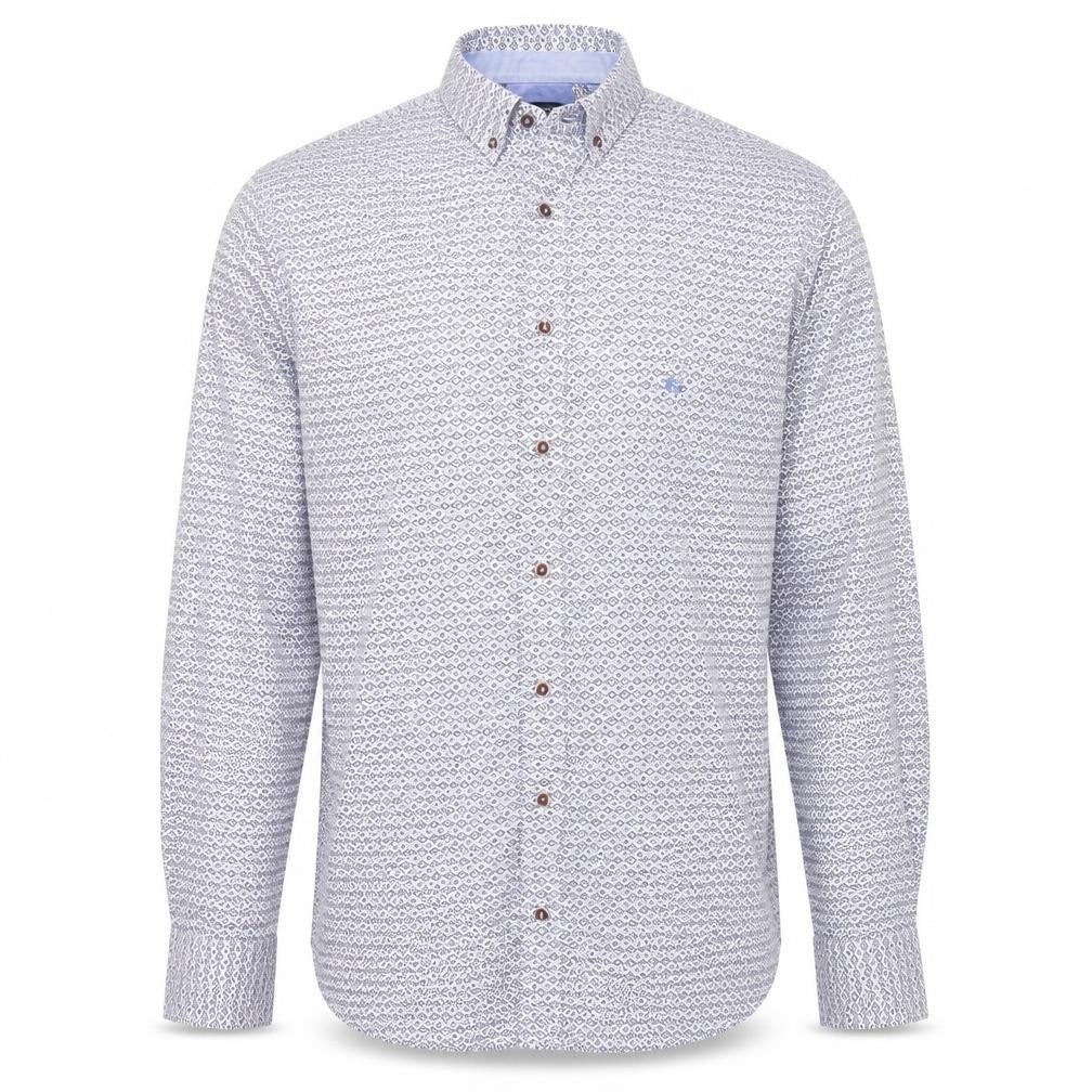 Giordano Men’s Blue Geometric Button-Up Shirt L Regular Fit Cotton