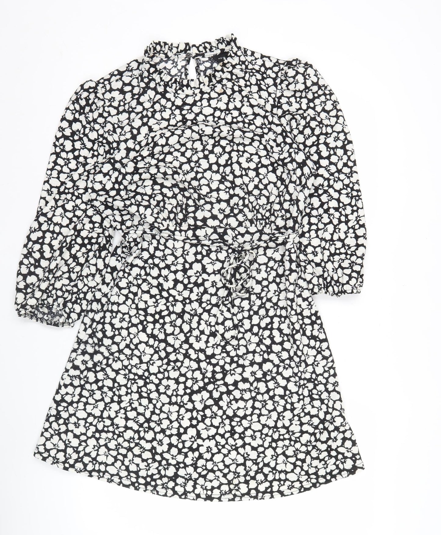 New Look Women’s Black Floral V-Neck Mini Skater Dress UK 10