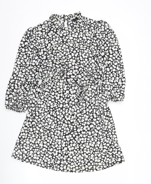 New Look Women’s Black Floral V-Neck Mini Skater Dress UK 10