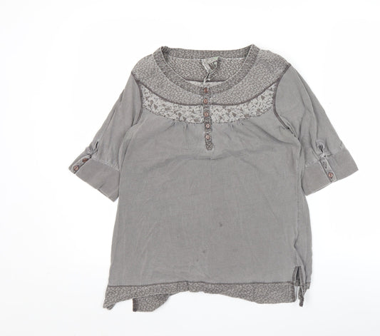 Next Women’s Grey Cotton Tunic Blouse Size 12 3/4 Sleeve