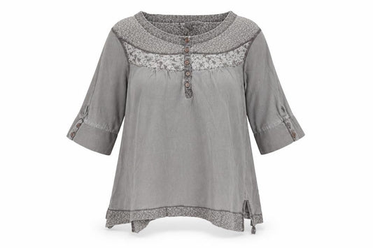 Next Women’s Grey Cotton Tunic Blouse Size 12 3/4 Sleeve