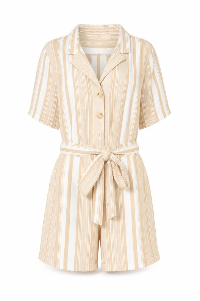 Dizzy Lizzy Women’s Beige Striped Cotton Playsuit Size M