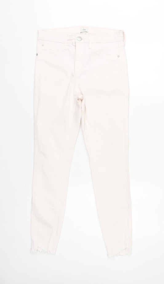 River Island Women Ivory Skinny Jeans Size 10 Slim Fit Frayed Hem