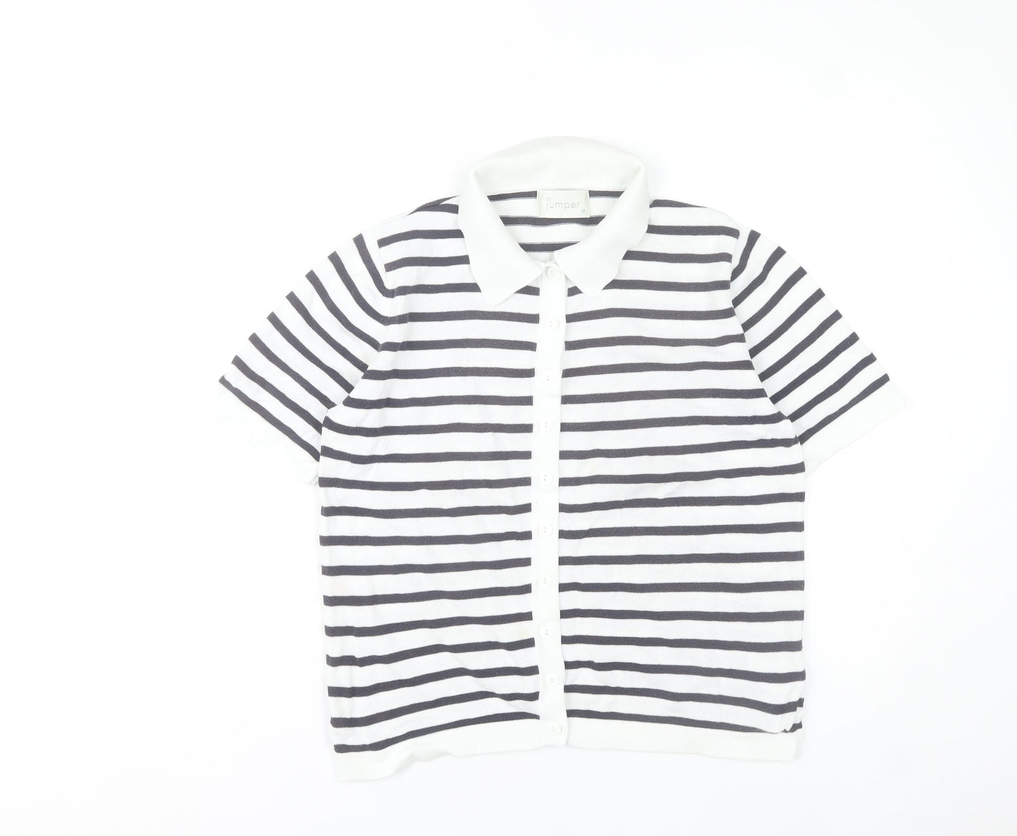 Jumper Womens M Black White Striped Button-Up Cotton Shirt