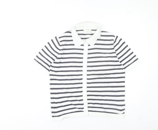 Jumper Womens M Black White Striped Button-Up Cotton Shirt