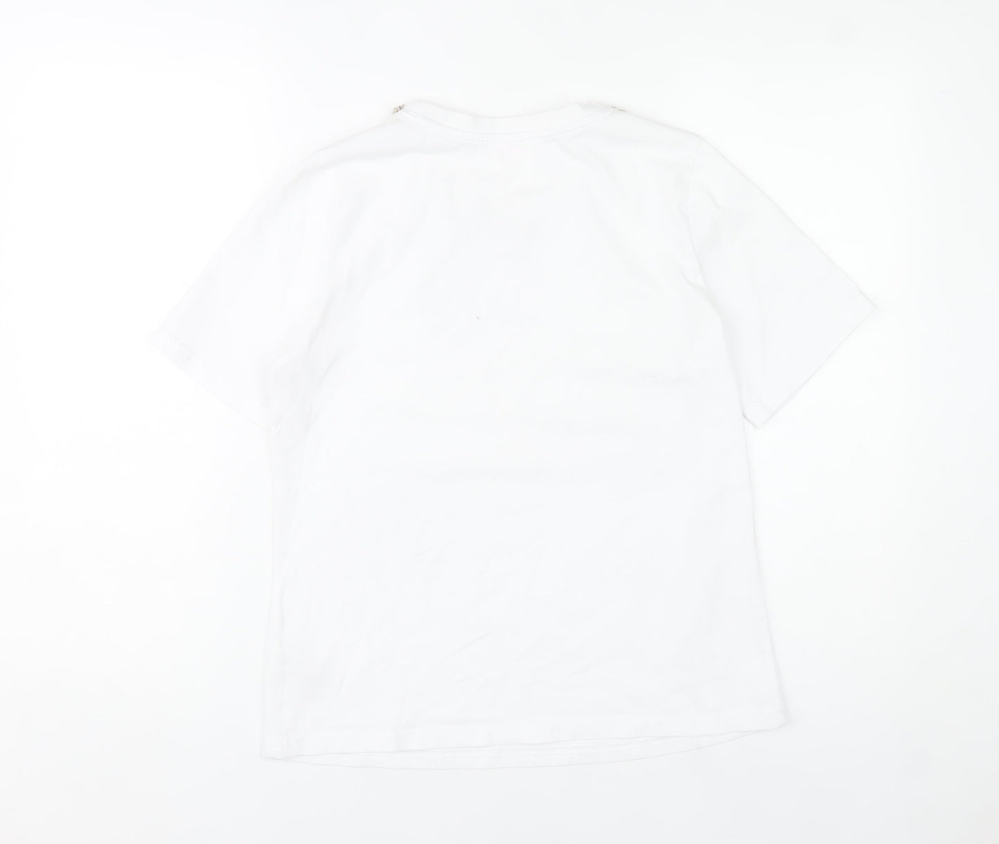 Savida Womens White Beaded Neck T-Shirt Size 12 Short Sleeve