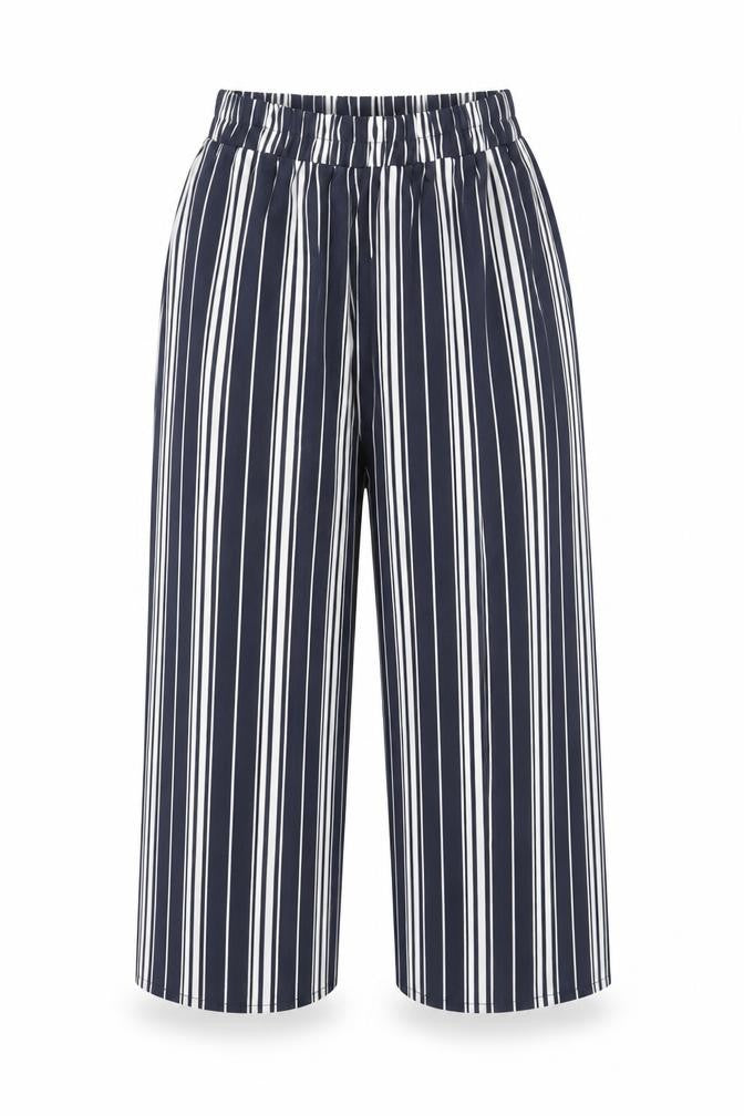 Stella Morgan Womens Blue Striped Wide Leg Cropped Trousers Size 8
