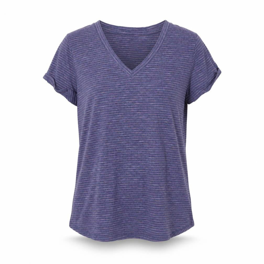 Mossimo Women’s Purple Striped V-Neck Short Sleeve T-Shirt Size M