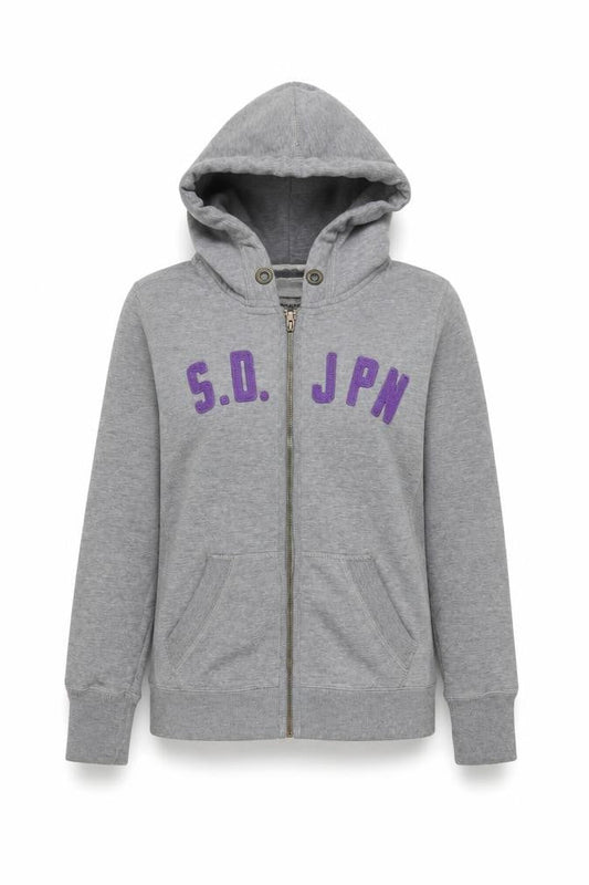 Superdry Womens Grey Full Zip Hoodie Medium with Logo Print